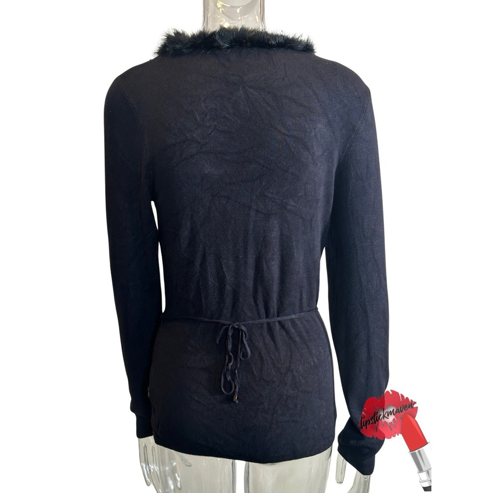 Vintage BCBG Maxazria Sweater‎ Women Large Black Long Sleeve Faux Fur Trim Y2K - Picture 2 of 15